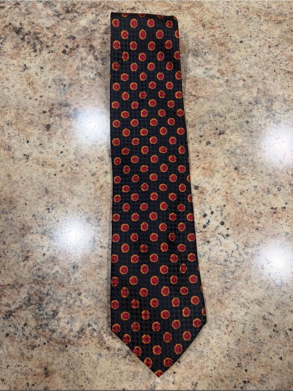 Ermenegildo Zegna Men’s Silk Tie Navy with Red &  Gold Circles from Fraser Steen